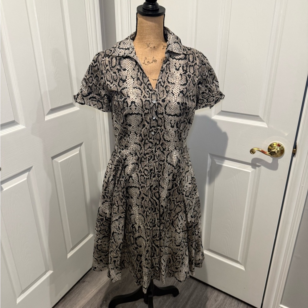 INC International Concepts Black and Cream Snake-Print Midi Dress
